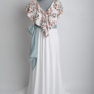 Dress | Ruffle Trim, Flowing, White & Floral