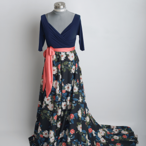 Dress | Sleeved, Flowing, Blue & Floral